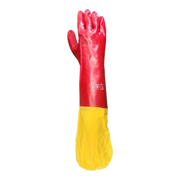 Red PVC Dipped Gloves With Extended Elasticated Cuff